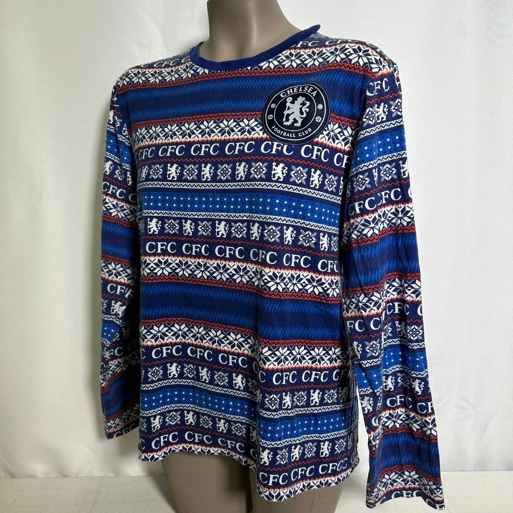Chelsea FC Fair Isle Holiday Blue Ugly Christmas Sweatshirt Women's SMALL